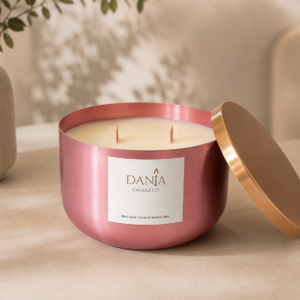 Large Satin Pink & Gold Candle